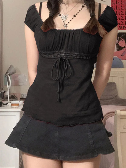 Off Shoulder Lace Top For Women 2000s Aesthetic Streetwear