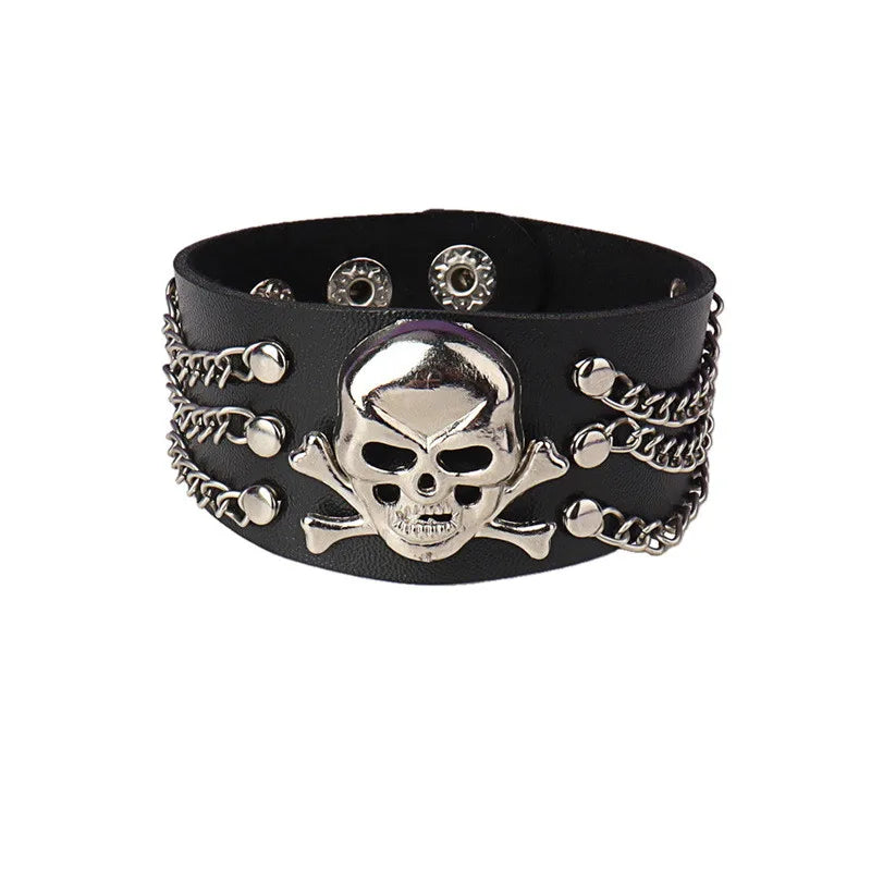 Gothic Punk Cat Heart Leather Bracelet For Women And Men