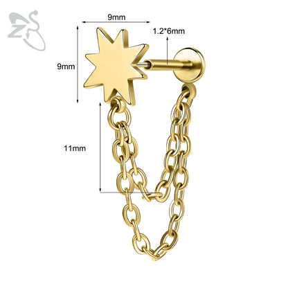 ZS 16G Stainless Steel Stud Earrings for Women and Girls with CZ Crystal Tassel Drop Design