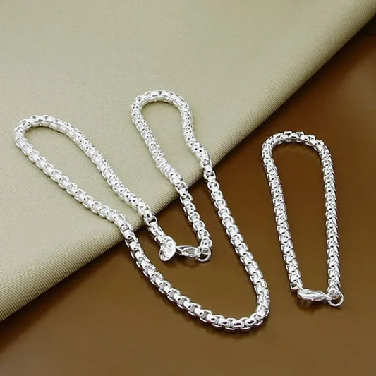 Retro Silver Plated Chain Necklace and Bracelet Set for Men and Women Perfect for Weddings and Engagements