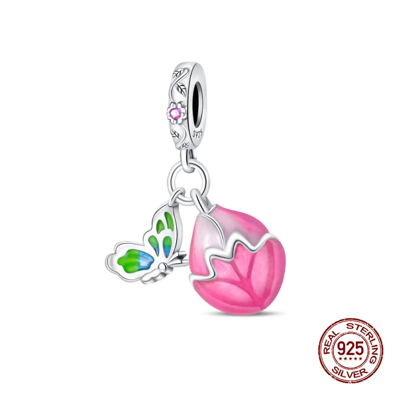 Elegant Sterling Silver Purple Flower Beads for DIY Jewelry and Charm Bracelets