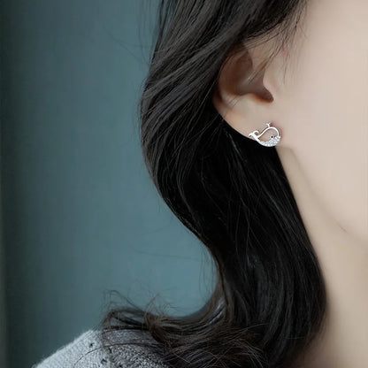 Sterling Silver Whale Stud Earrings for Women with Zircon Gemstones