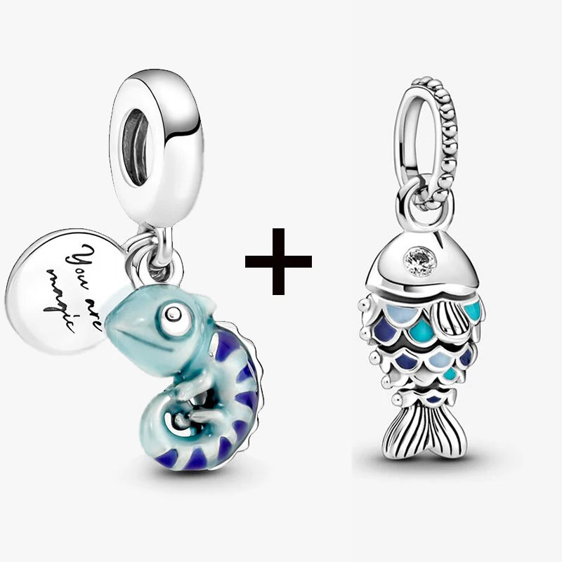 Chameleon and Turtle Pendant Beads for Charm Bracelets Jewelry Gift BD24