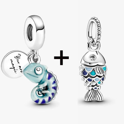 Chameleon and Turtle Pendant Beads for Charm Bracelets Jewelry Gift BD24