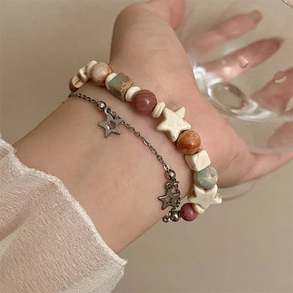 Handmade Star Double Layer Cream Beaded Bracelet for Women