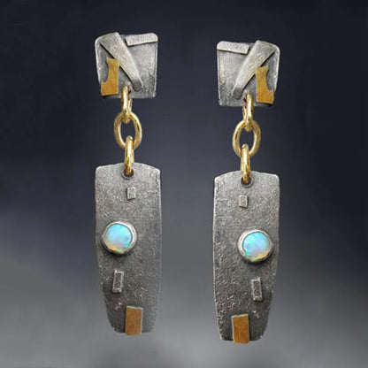 Asymmetric Bronze Red Blue Stone Drop Earrings for Women - Ethnic Statement Jewelry Gift