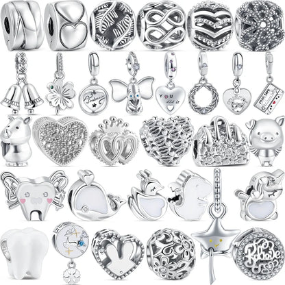 Silver Animal Hearts Infinity Crown Bead Charms Bracelet for Women 925 Sterling Silver Jewelry