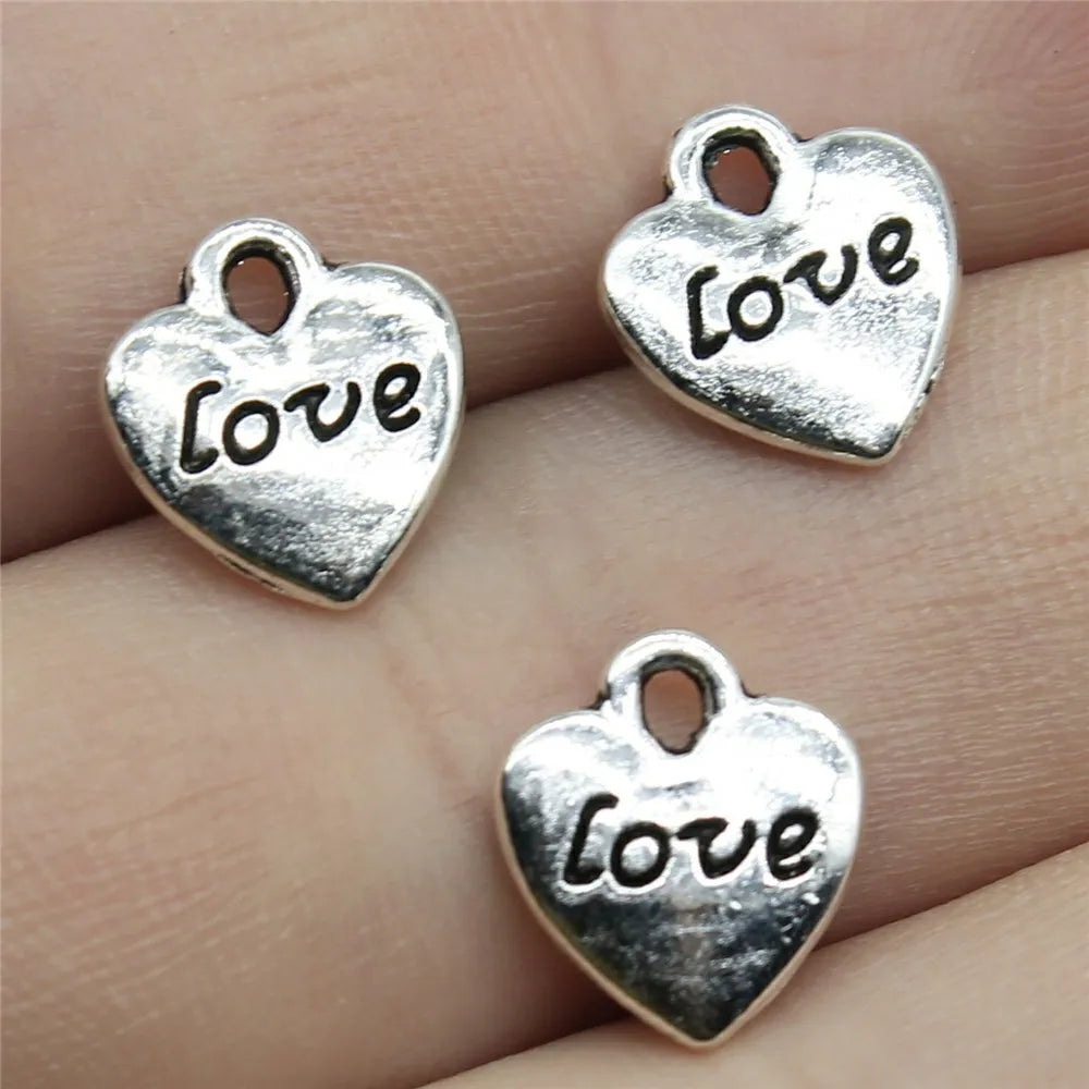 40pcs Antique Silver Love Heart Charms DIY Jewelry Set