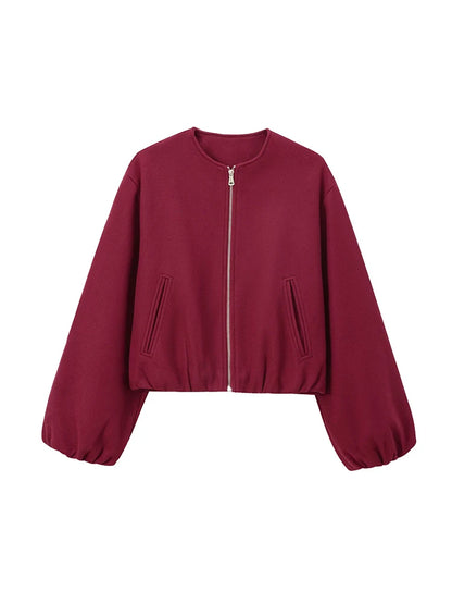 Soft Bomber Jacket For Women Front Zipper Long Sleeve Coat