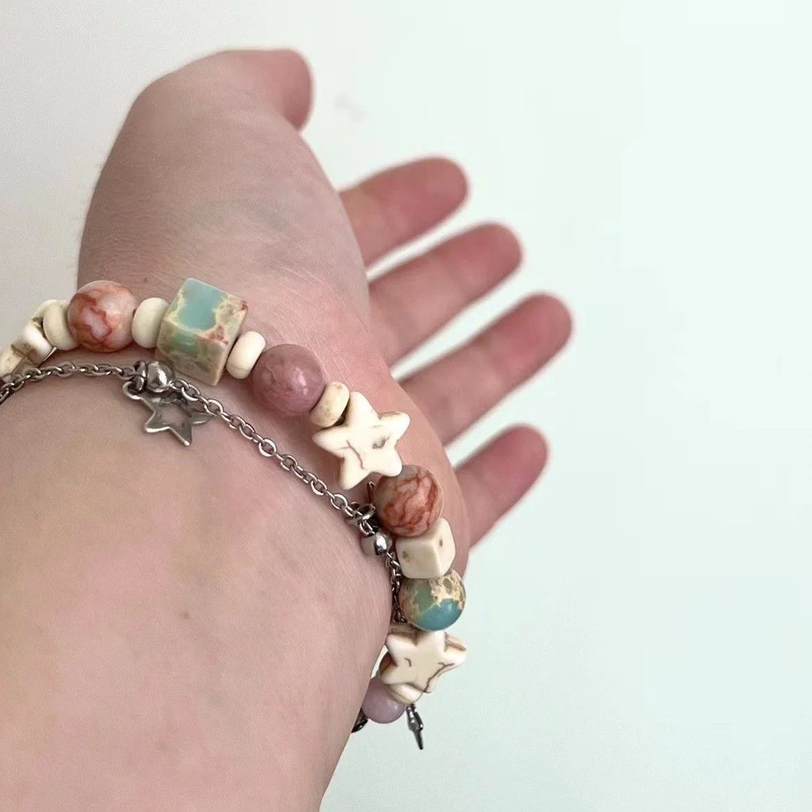 Handmade Star Double Layer Cream Beaded Bracelet for Women