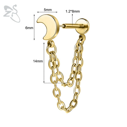 ZS 16G Stainless Steel Stud Earrings for Women and Girls with CZ Crystal Tassel Drop Design