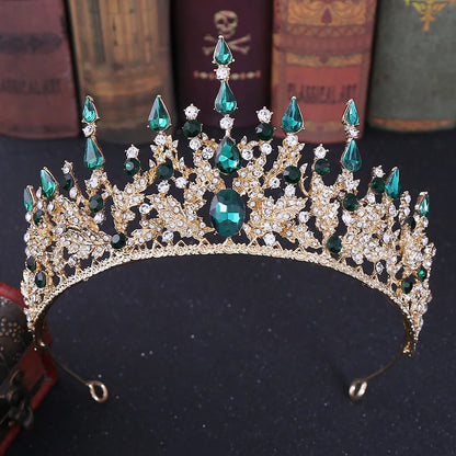 Baroque Luxe Green Crystal Bridal Tiara - Top-Rated Flower Headpiece for Weddings Style T Gold Green