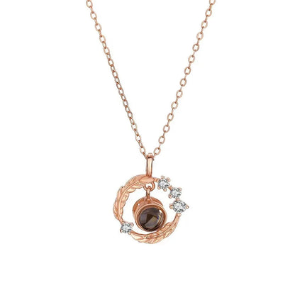 Custom Photo Projection Necklace Copper Pendant with Titanium Steel Chain for Women Rose Golden-12 45cm