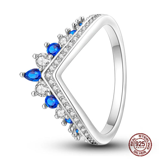 Hot Blue Zircon Ring for Women in 925 Sterling Silver Sparkling Star and Moon Design Wedding Jewelry LLTR069