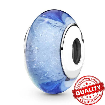 Colorful Flower Murano Glass Charm 925 Sterling Silver Top Rated DIY Jewelry for Bracelets and Necklaces LLZ009-BU