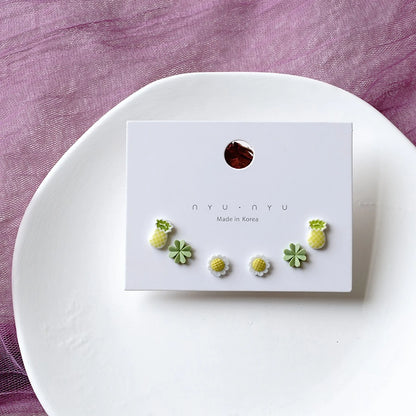 Mixed Color Ceramic Stud Earrings Set for Women Featuring Flower Star Airplane and Planet Designs