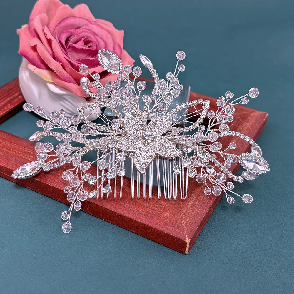 Elegant Crystal Bridal Hair Comb Silver Gold Wedding Headpiece for Women