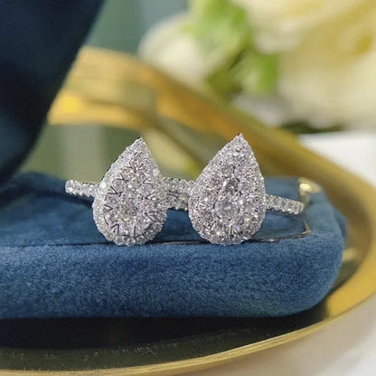 925 Sterling Silver Water Drop Shaped Ring for Women with Brilliant CZ for Wedding Engagement and Party