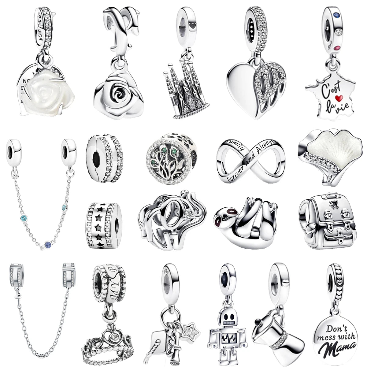 Original 925 Sterling Silver Zircon Beads Charms Set Crowns Robots Koalas Rose Castles Star Map for DIY Bracelet Necklace Women Gift