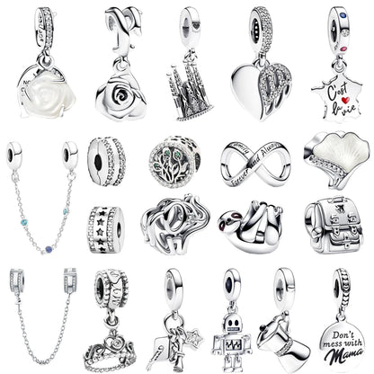 Original 925 Sterling Silver Zircon Beads Charms Set Crowns Robots Koalas Rose Castles Star Map for DIY Bracelet Necklace Women Gift