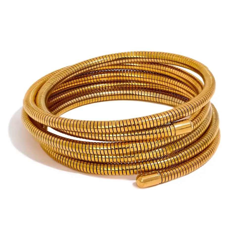 Yhpup Stainless Steel Stackable Multi Layer Bracelet Bangle YH2303A Gold