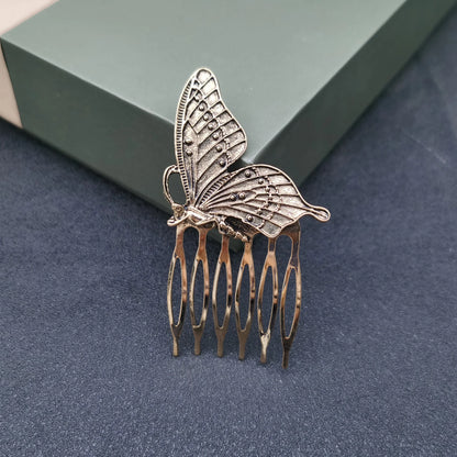 Luxury Bridal Butterfly Headdress - Stunning Silver & Gold Flower Hair Comb for Brides Antique Gold