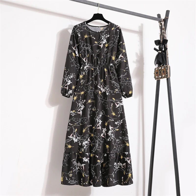 Spring Summer Women Maxi Dresses Casual Full Sleeve Floral 4