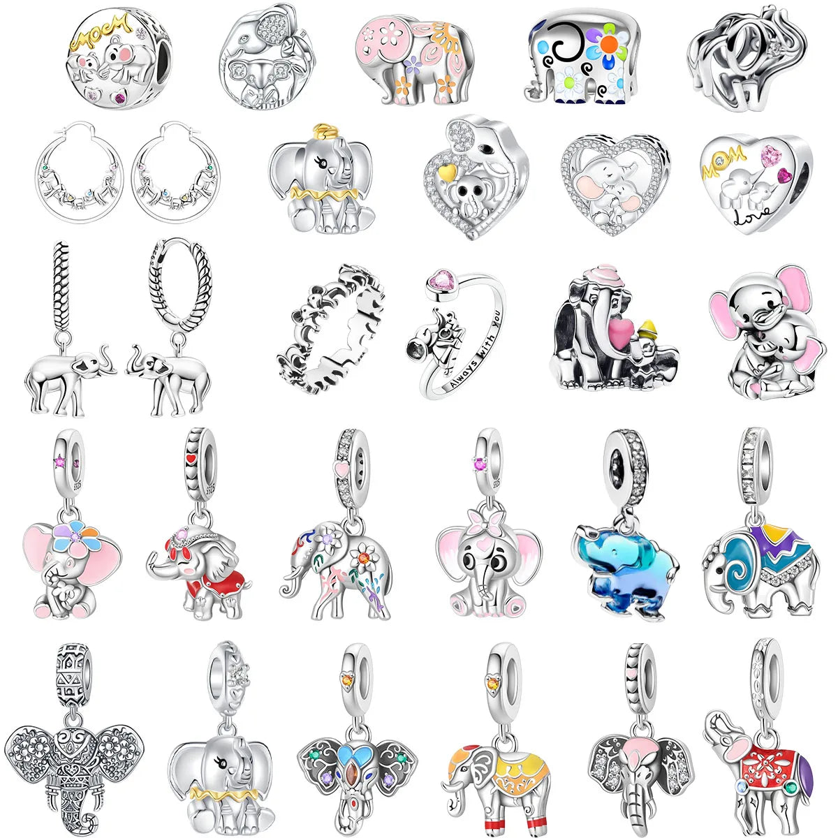 925 Sterling Silver Colorful Elephant Animal Charms for DIY Jewelry Necklace Bracelet Gifts