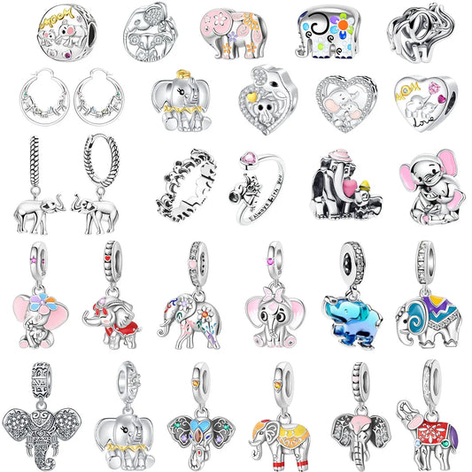 925 Sterling Silver Colorful Elephant Animal Charms for DIY Jewelry Necklace Bracelet Gifts