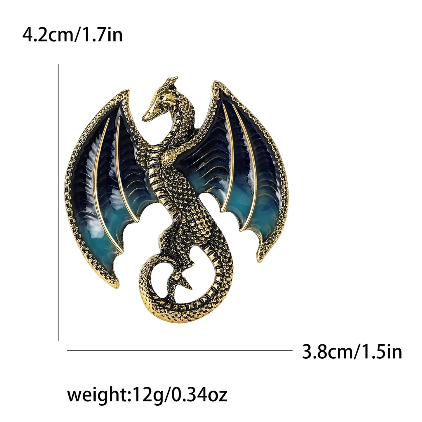 Enamel Dragon Pins for Women Rhinestone Brooch Jewelry Blue4402