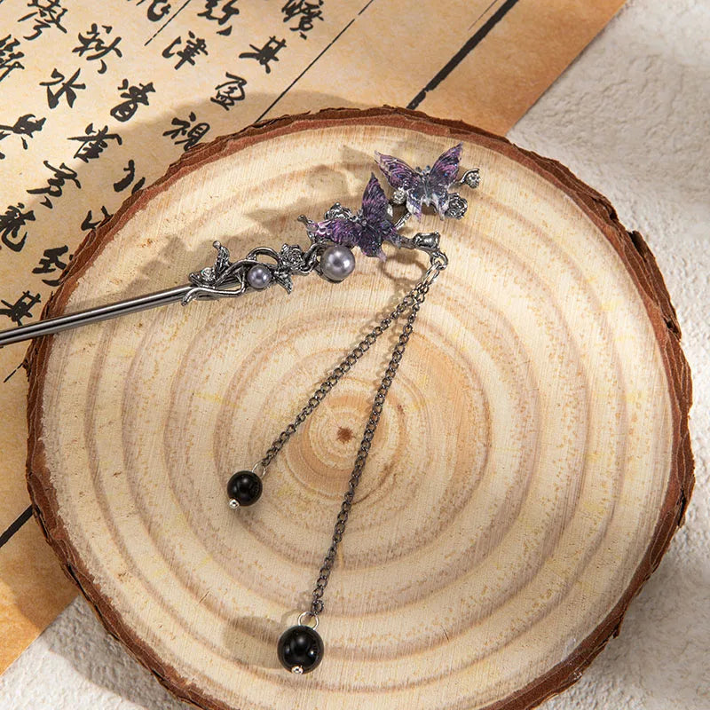 Elegant Double Butterfly Tassel Hair Stick for Vintage Chinese Style Hairwear