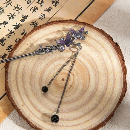 Elegant Double Butterfly Tassel Hair Stick for Vintage Chinese Style Hairwear