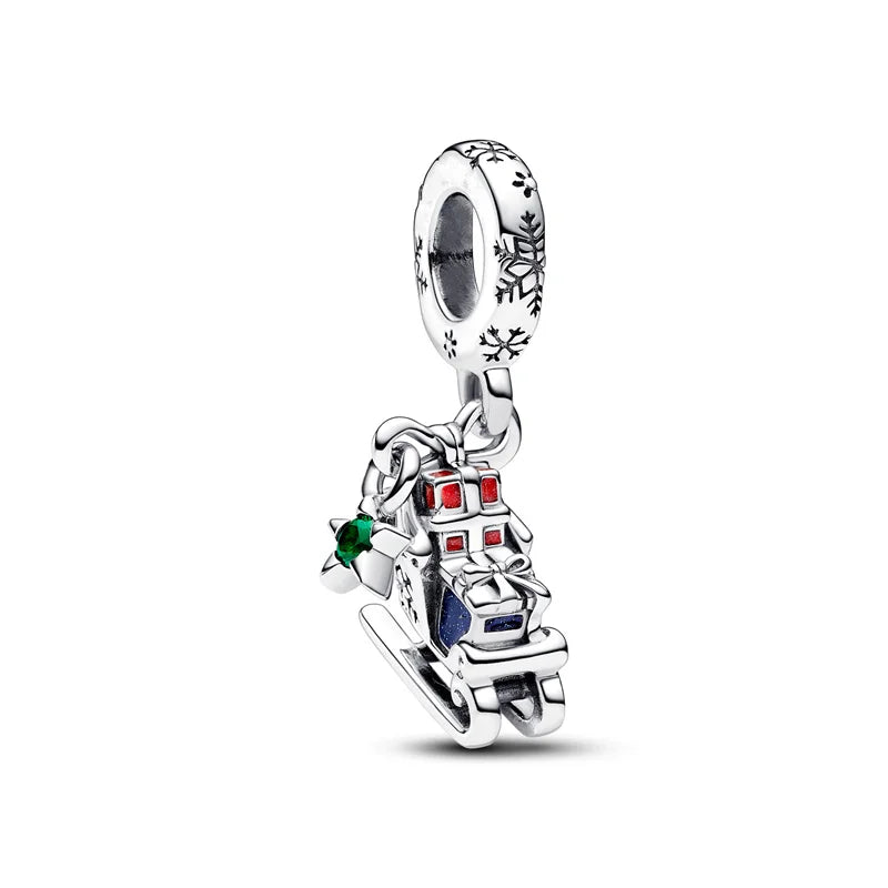 DIY Christmas Charm Bracelet with Santa Reindeer Snowman Tree Train Beads in Silver 925 YY1863