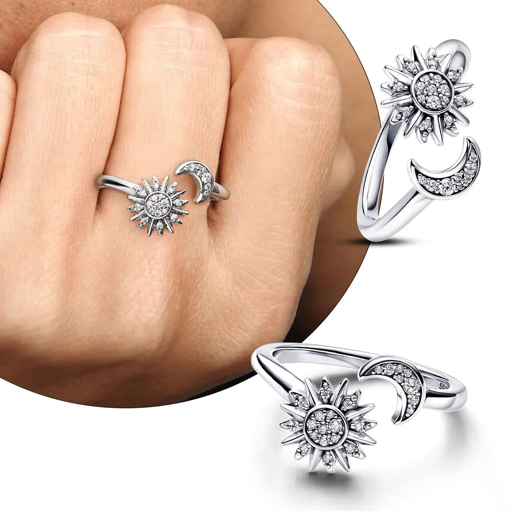 Hot Sale Original 925 Sterling Silver Tiara Heart Wedding Ring with Sun and Moon Design for Women PAR296