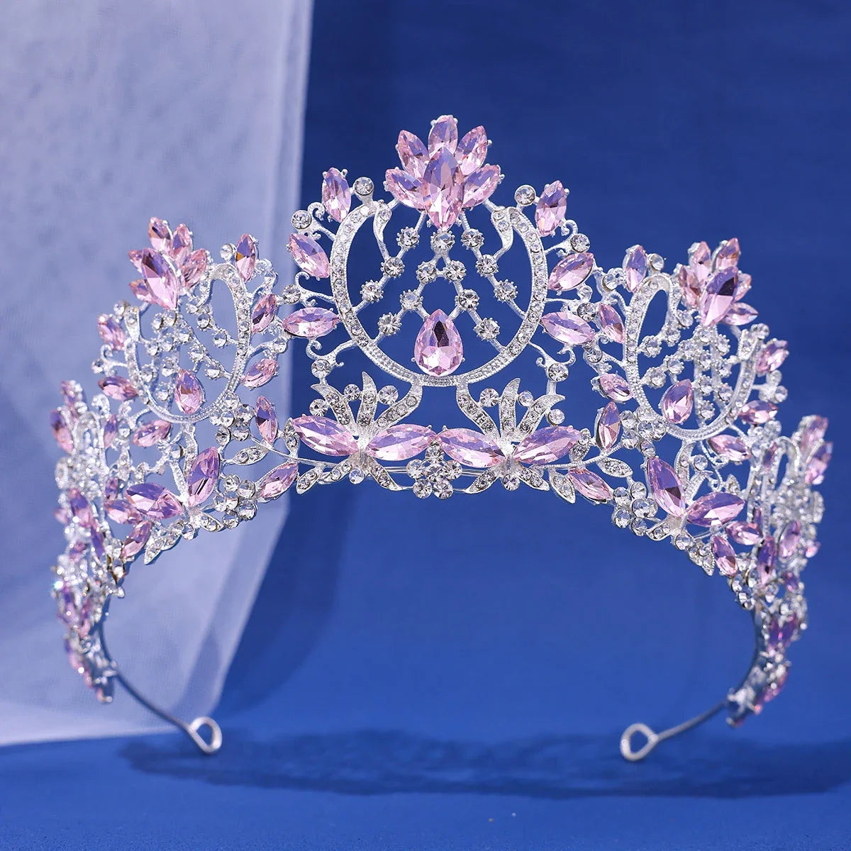 Baroque Crystal Rhinestone Tiara - Vintage Bridal Crown for Weddings & Prom Silver Pink