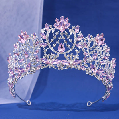 Baroque Crystal Rhinestone Tiara - Vintage Bridal Crown for Weddings & Prom Silver Pink