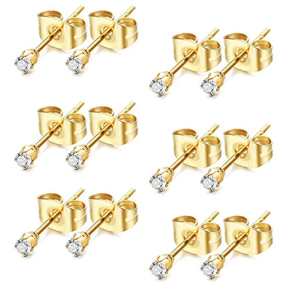 6 Pairs Tiny 2mm Stainless Steel Stud Earrings Set for Men and Women with CZ Round Ball Design