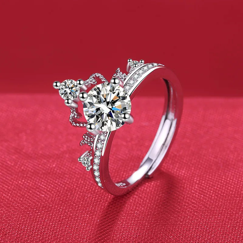 Elegant 925 Sterling Silver Heart Zircon Adjustable Ring for Women