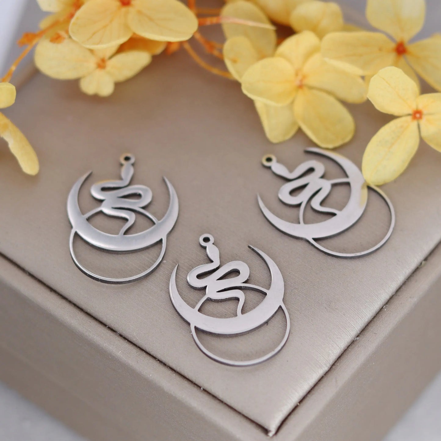 Elegant DIY Amulet Set: Phoenix Bird, Hummingbird, Snake Charms in Stainless Steel for Jewelry Making