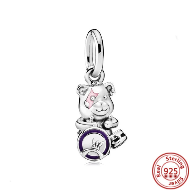 925 Sterling Silver Animal Charms Bracelet Beads with Zircon - Unicorn, Squirrel, Elephant Y741