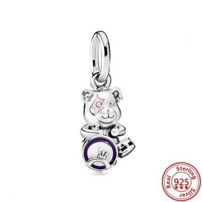 925 Sterling Silver Animal Charms Bracelet Beads with Zircon - Unicorn, Squirrel, Elephant Y741
