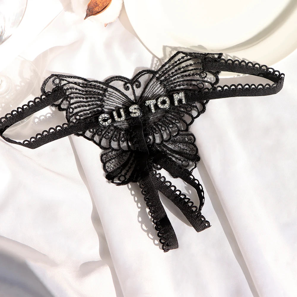 Personalized Butterfly Name Thong Set - Sexy Transparent G-String Lingerie for Women