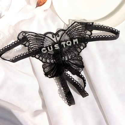 Personalized Butterfly Name Thong Set - Sexy Transparent G-String Lingerie for Women
