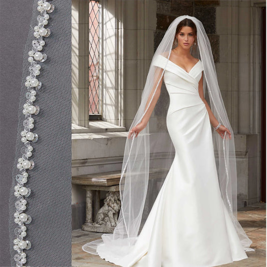 Exquisite Cathedral Wedding Veil with Crystal Beaded Rhinestone Edge