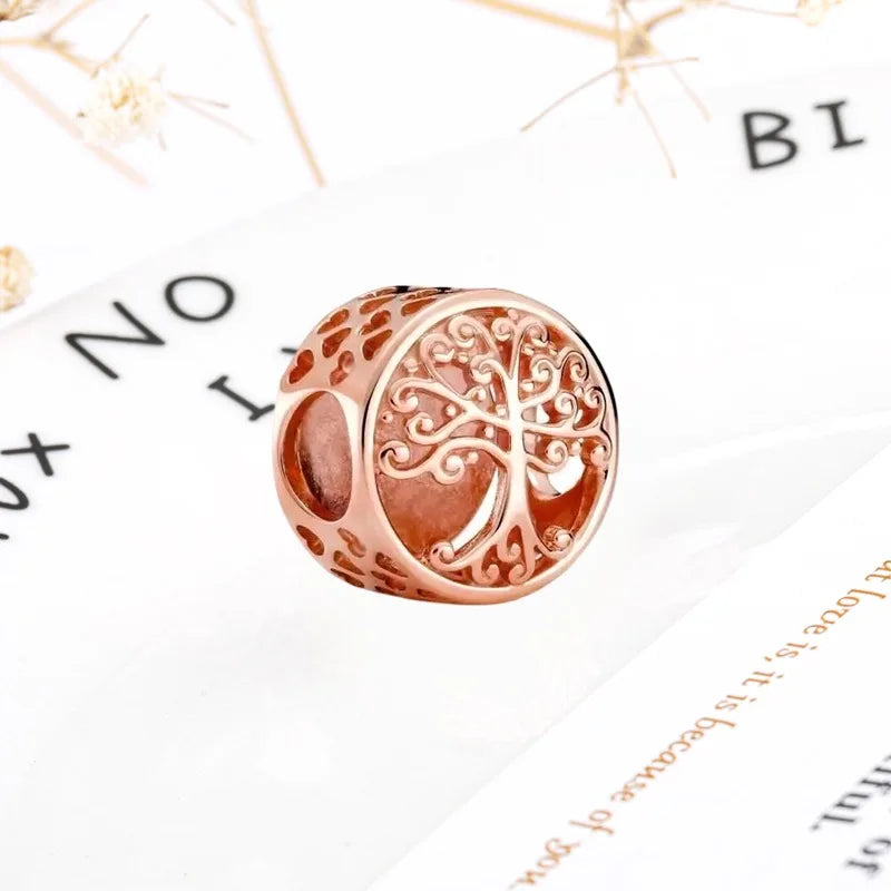 Rose Gold Winged Angel Heart Charm Bead Pink Daisy Spacer