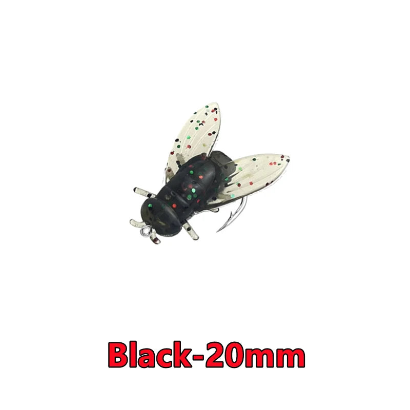 New 50-10PCS Mini Bionic Fly Fishing Bait For Salmon Trout Black-20mm 10PCS
