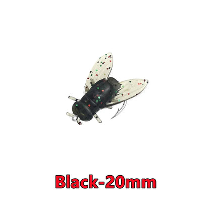New 50-10PCS Mini Bionic Fly Fishing Bait For Salmon Trout Black-20mm 10PCS