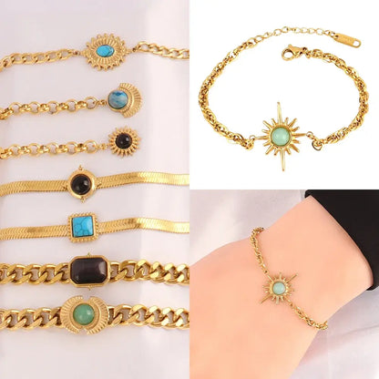 Vintage Stainless Steel Bracelet for Women with Turquoise Pendant