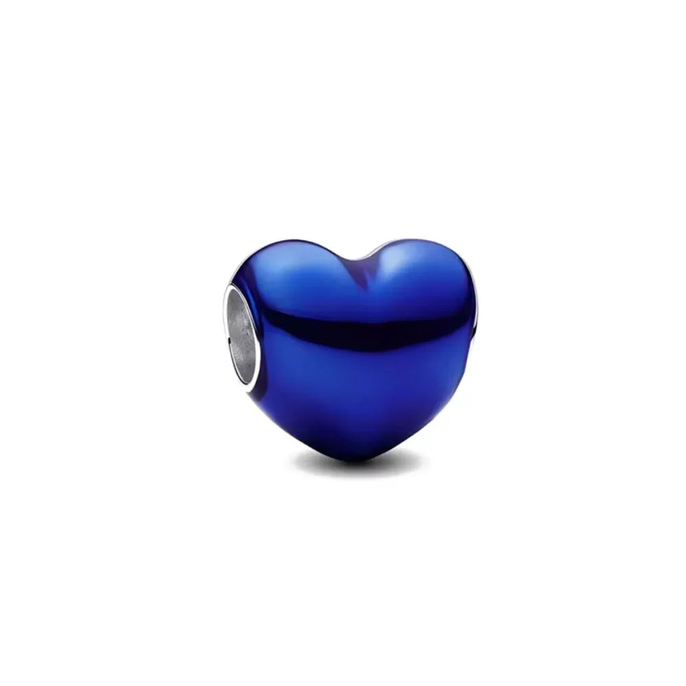 925 Silver Heart-Shaped Beads with Black Red Purple Blue Zircon for European Bracelets and DIY Jewelry