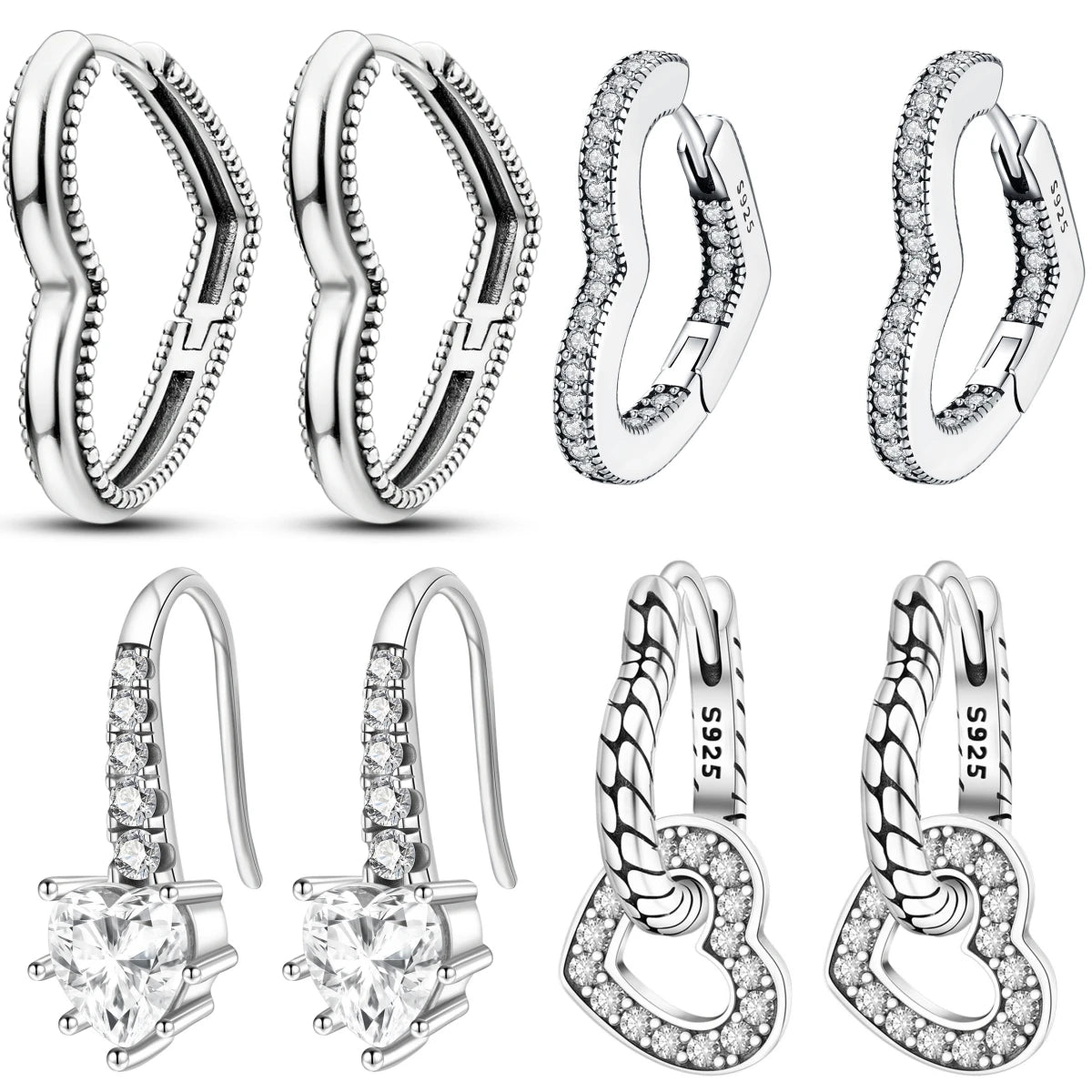 Sterling Silver Heart Zircon Hoop Earrings for Women